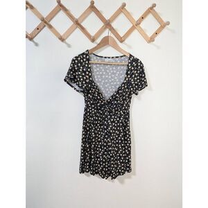 Urban Outfitters Black Floral Short Sleeve V-Neck Romper - Size M